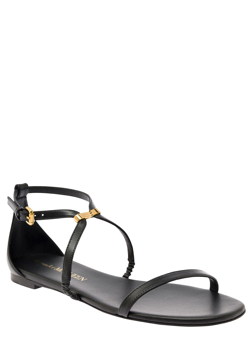 Alexander Mcqueen Women Black Low Sandals With Engraved Logo In Leather Woman ALEXANDER MCQUEEN