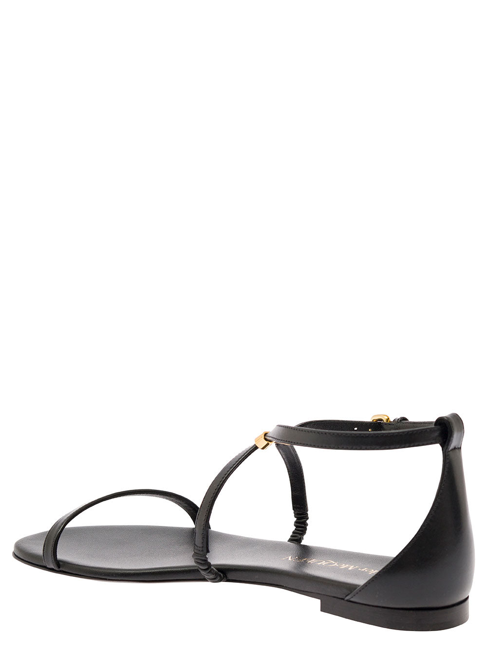 Alexander Mcqueen Women Black Low Sandals With Engraved Logo In Leather Woman ALEXANDER MCQUEEN