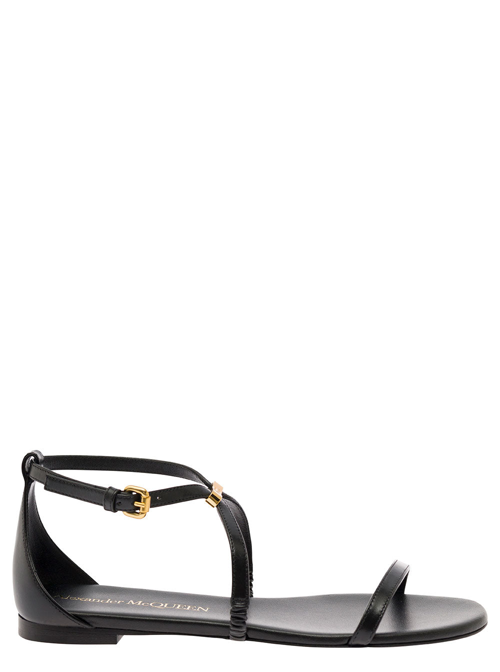 Alexander Mcqueen Women Black Low Sandals With Engraved Logo In Leather Woman ALEXANDER MCQUEEN