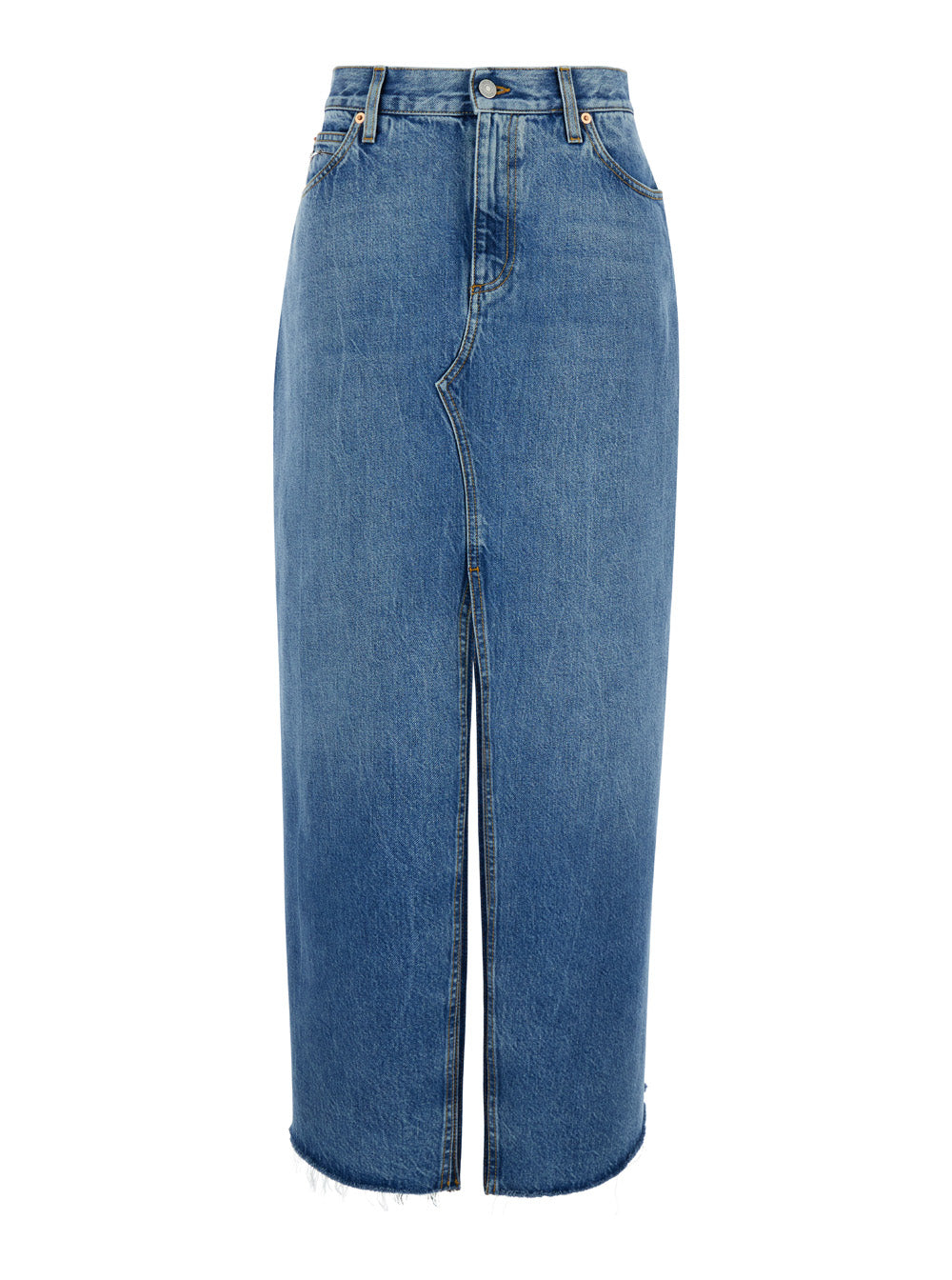 Gucci Women Light Blue Denim Midi Skirt With Horsebit In Cotton Woman GUCCI
