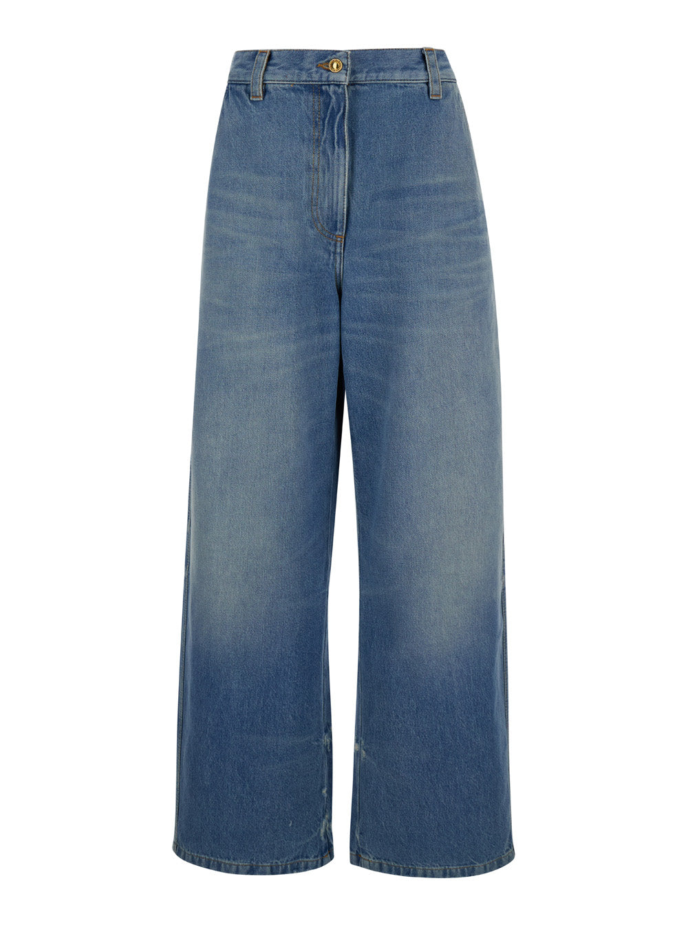 Palm Angels Women Light Blue High-Waisted Wide Jeans With Logo In Denim Woman PALM ANGELS