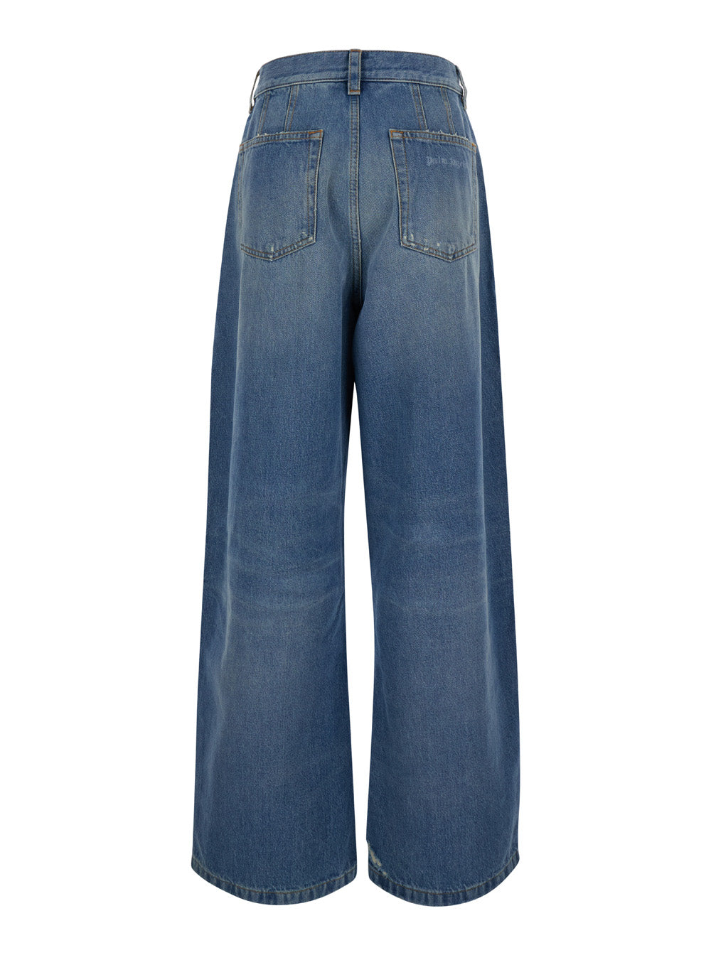 Palm Angels Women Light Blue High-Waisted Wide Jeans With Logo In Denim Woman PALM ANGELS