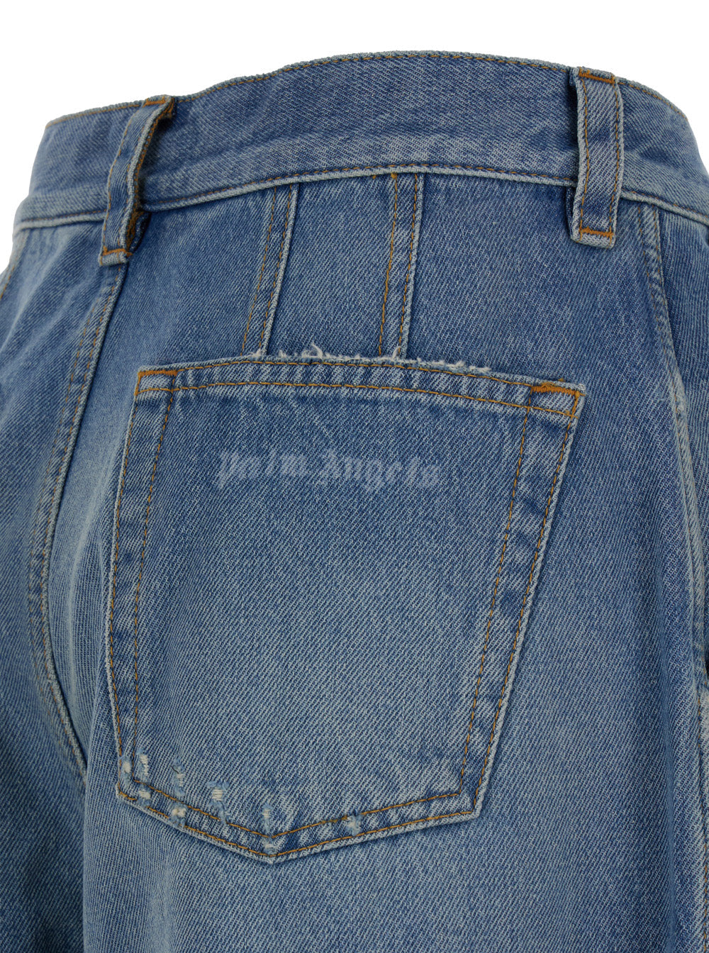Palm Angels Women Light Blue High-Waisted Wide Jeans With Logo In Denim Woman PALM ANGELS