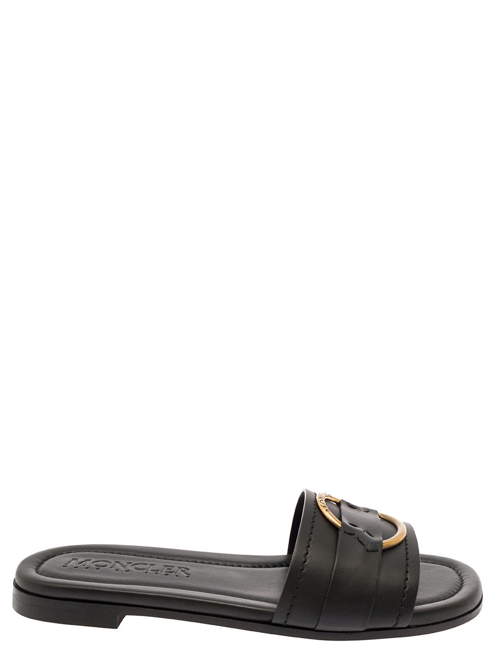 Moncler Women 'Bell' Black Slide With Heel In Leather Woman MONCLER