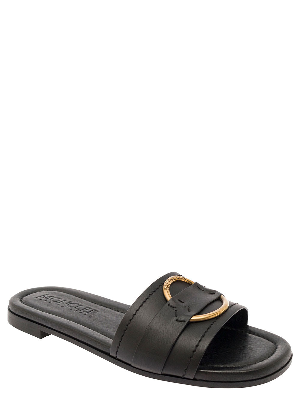 Moncler Women 'Bell' Black Slide With Heel In Leather Woman MONCLER