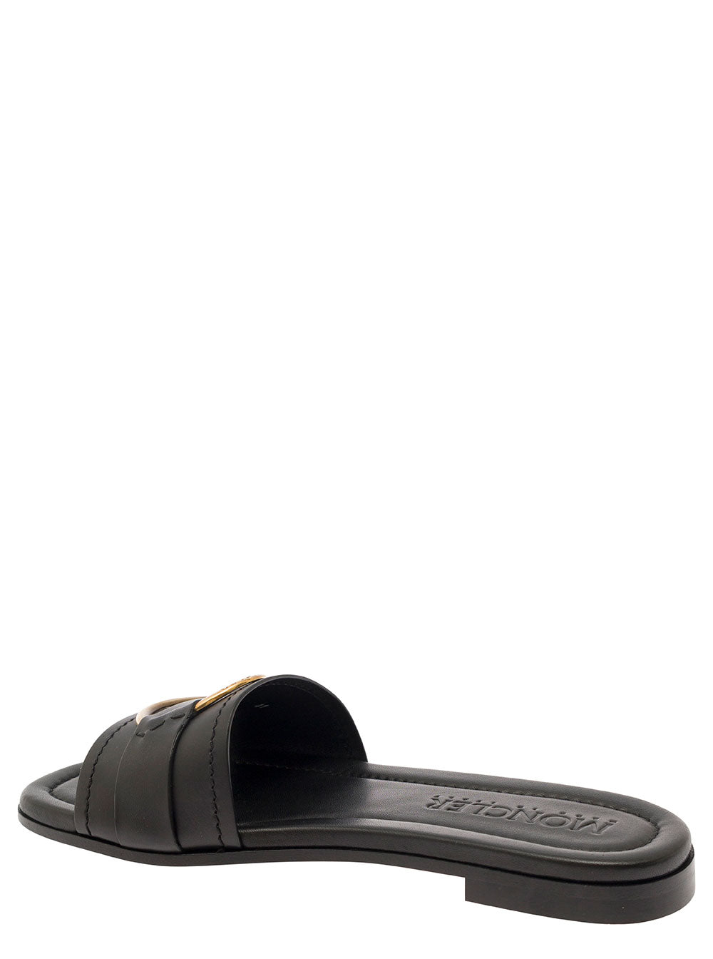 Moncler Women 'Bell' Black Slide With Heel In Leather Woman MONCLER
