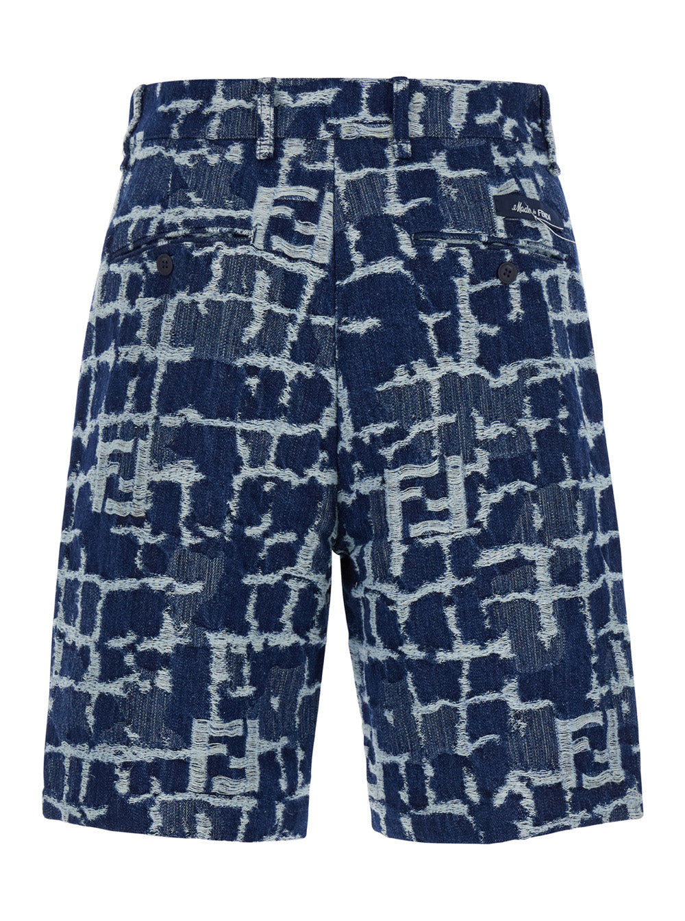 Fendi Men Blue Bermuda Shorts With Ff Print In Cotton And Linen Man FENDI