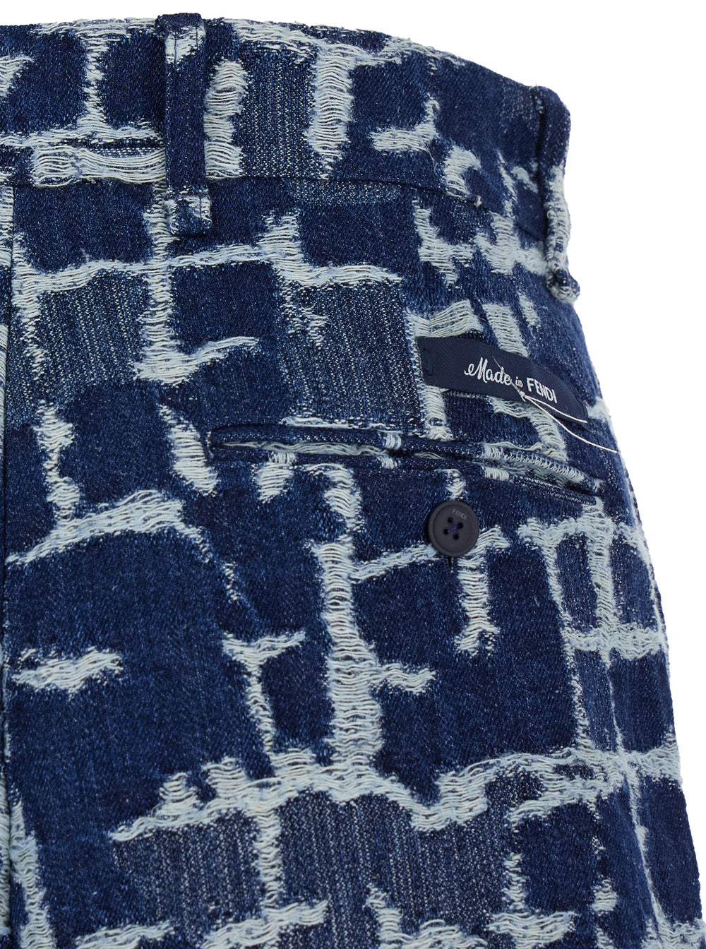 Fendi Men Blue Bermuda Shorts With Ff Print In Cotton And Linen Man FENDI