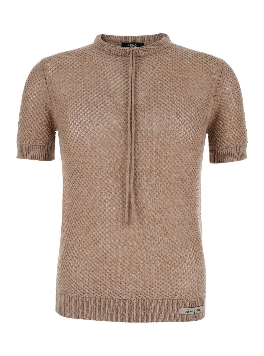Fendi Men Beige Open Knit Work Sweater In Wool Man FENDI
