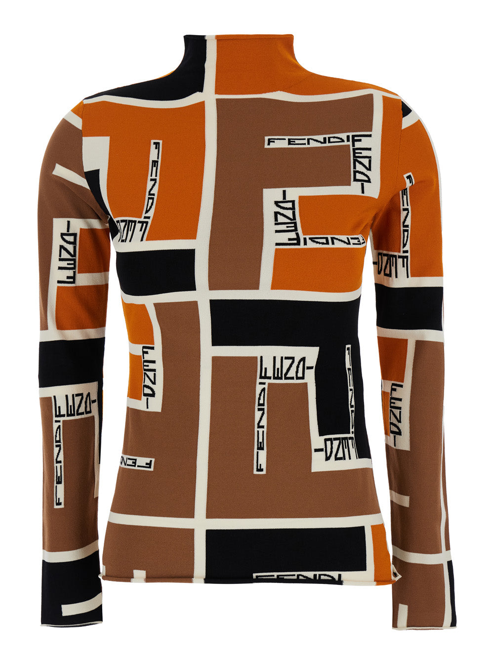 Fendi Women Orange Polo Neck Sweater In Viscose Blend Woman FENDI