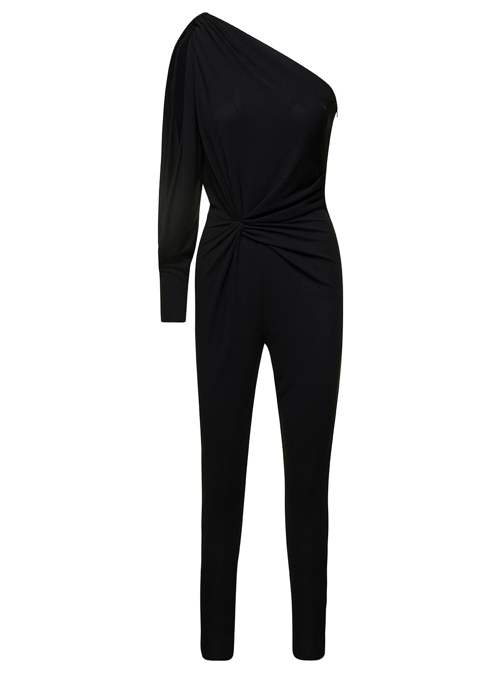 Saint Laurent Women Black One-Shoulder Jumpsuit With Side Gathering In Jersey Woman SAINT LAURENT