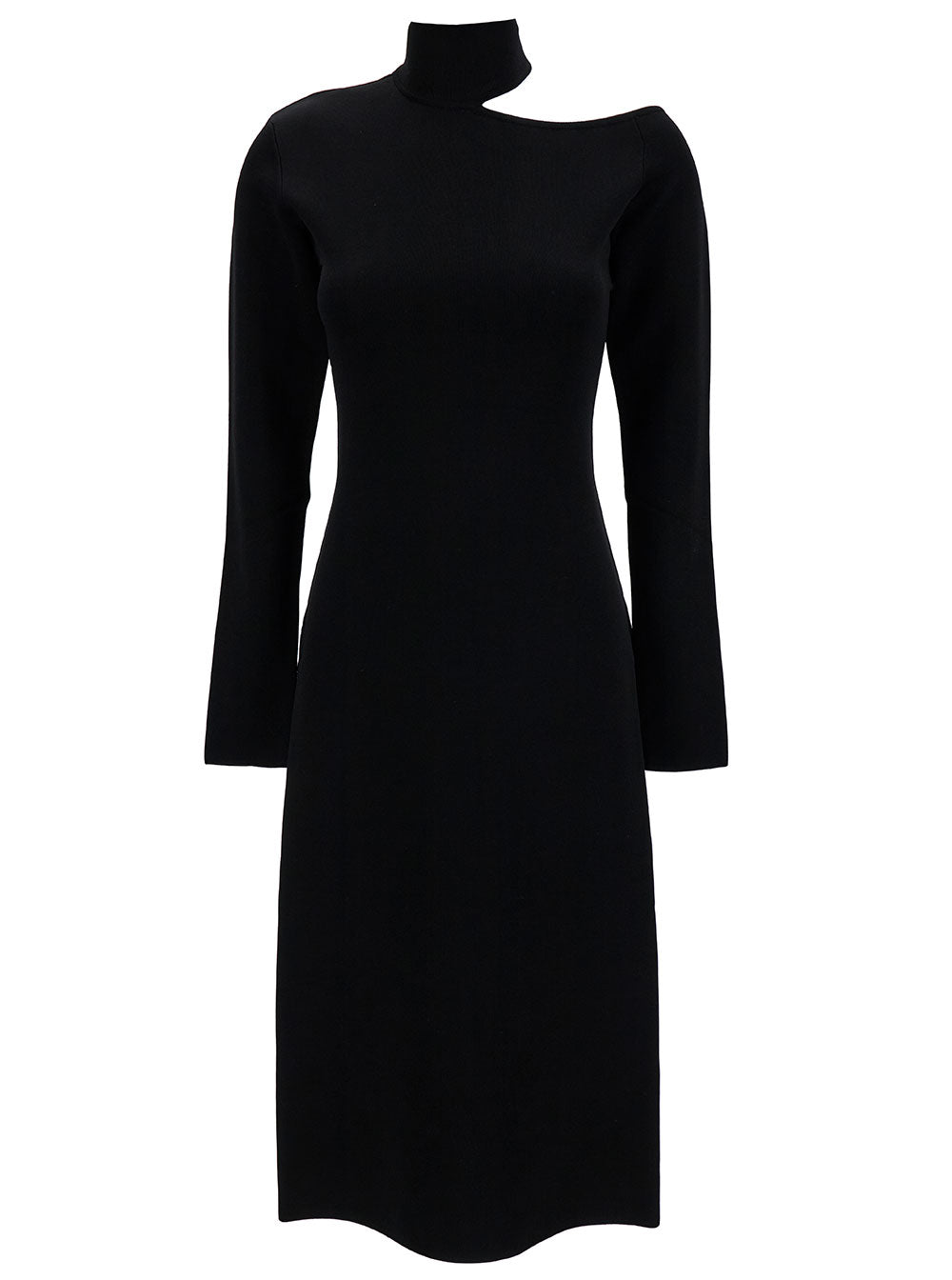 Ferragamo Women Midi Black Dress With Cut-Out And Long Sleeve In Viscose Blend Woman FERRAGAMO