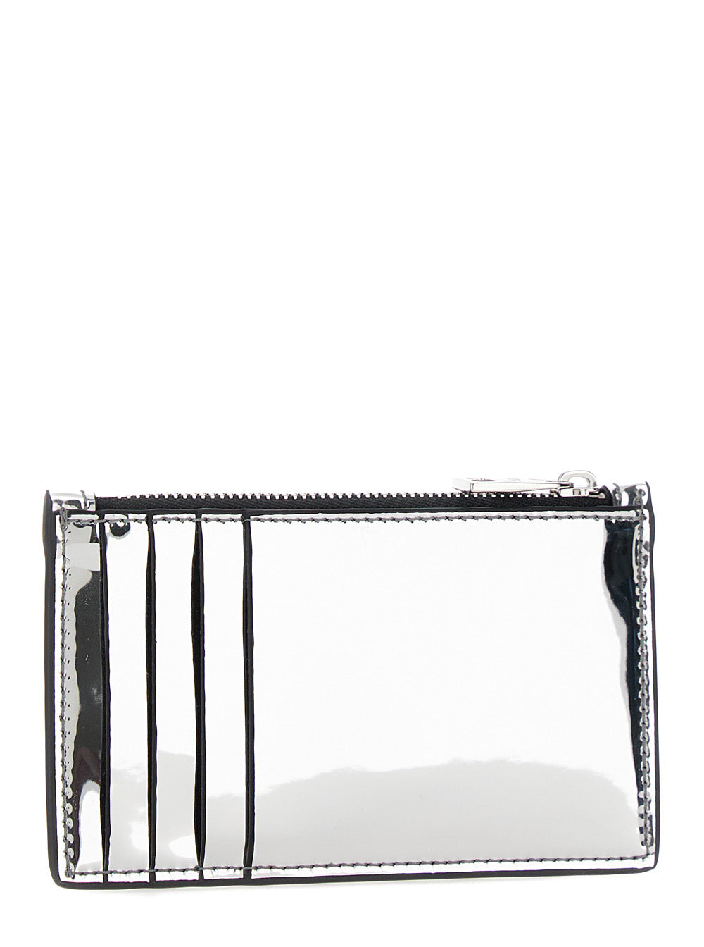 Alexander Mcqueen Men Silver Card-Holder With Mcqueen Graffiti Logo In Laminated Leather Man