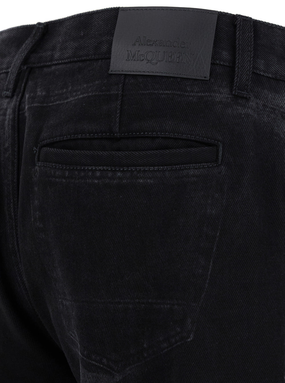 Alexander Mcqueen Men Black Jeans With Logo Patch On The Rear And Worn Out Effect In Denim Man ALEXANDER MCQUEEN
