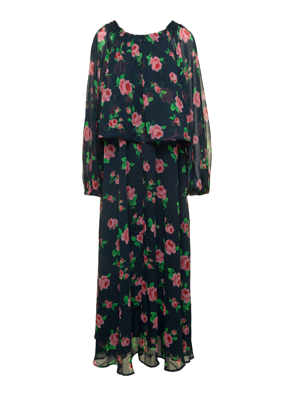 Rotate Women Maxi Multicolor Dress With All-Over Roses Print In Chiffon Woman ROTATE