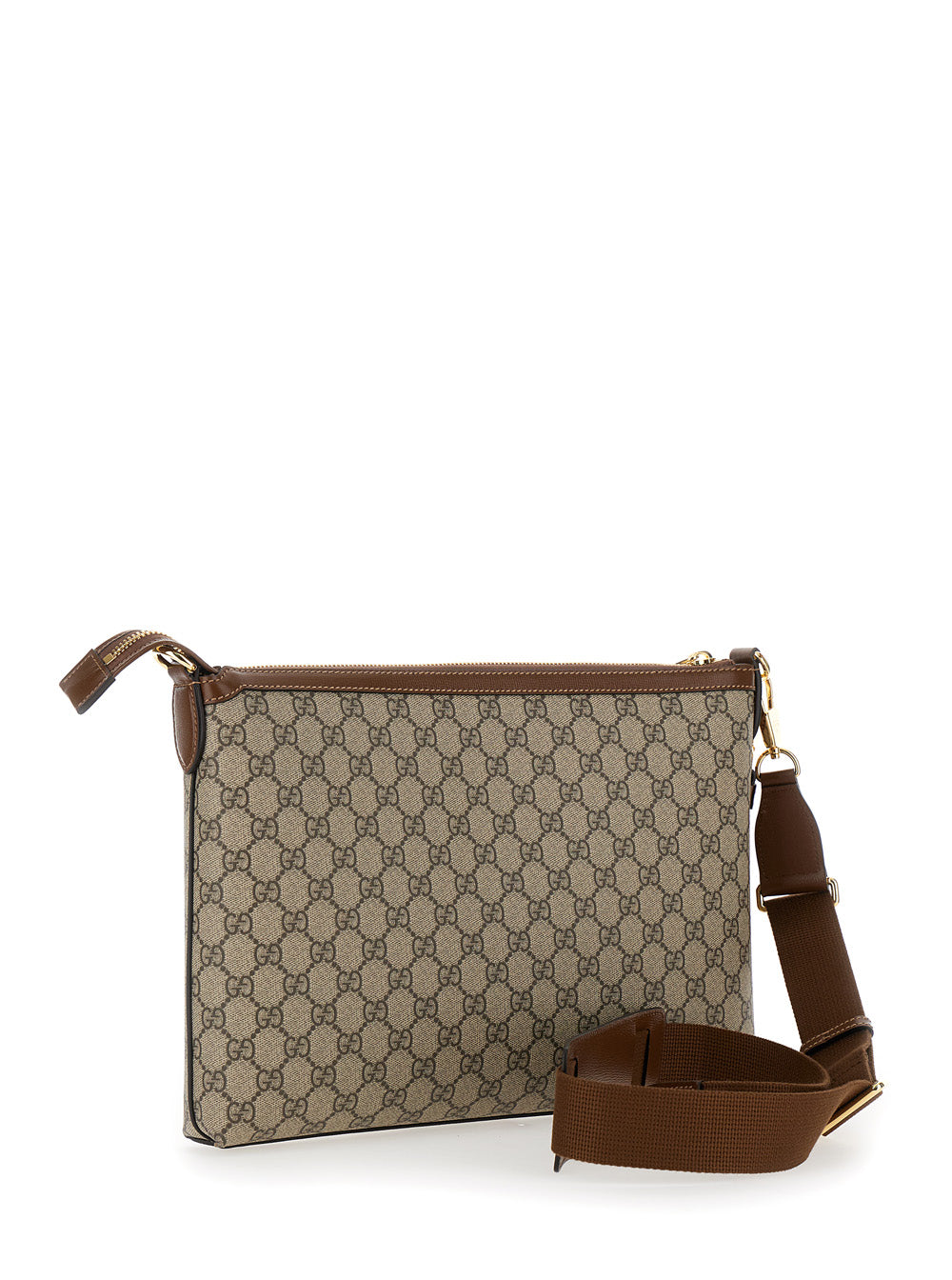 Gucci Men Beige And Ebony Pouch With Gg Patch In Gg Supreme Canvas Man GUCCI