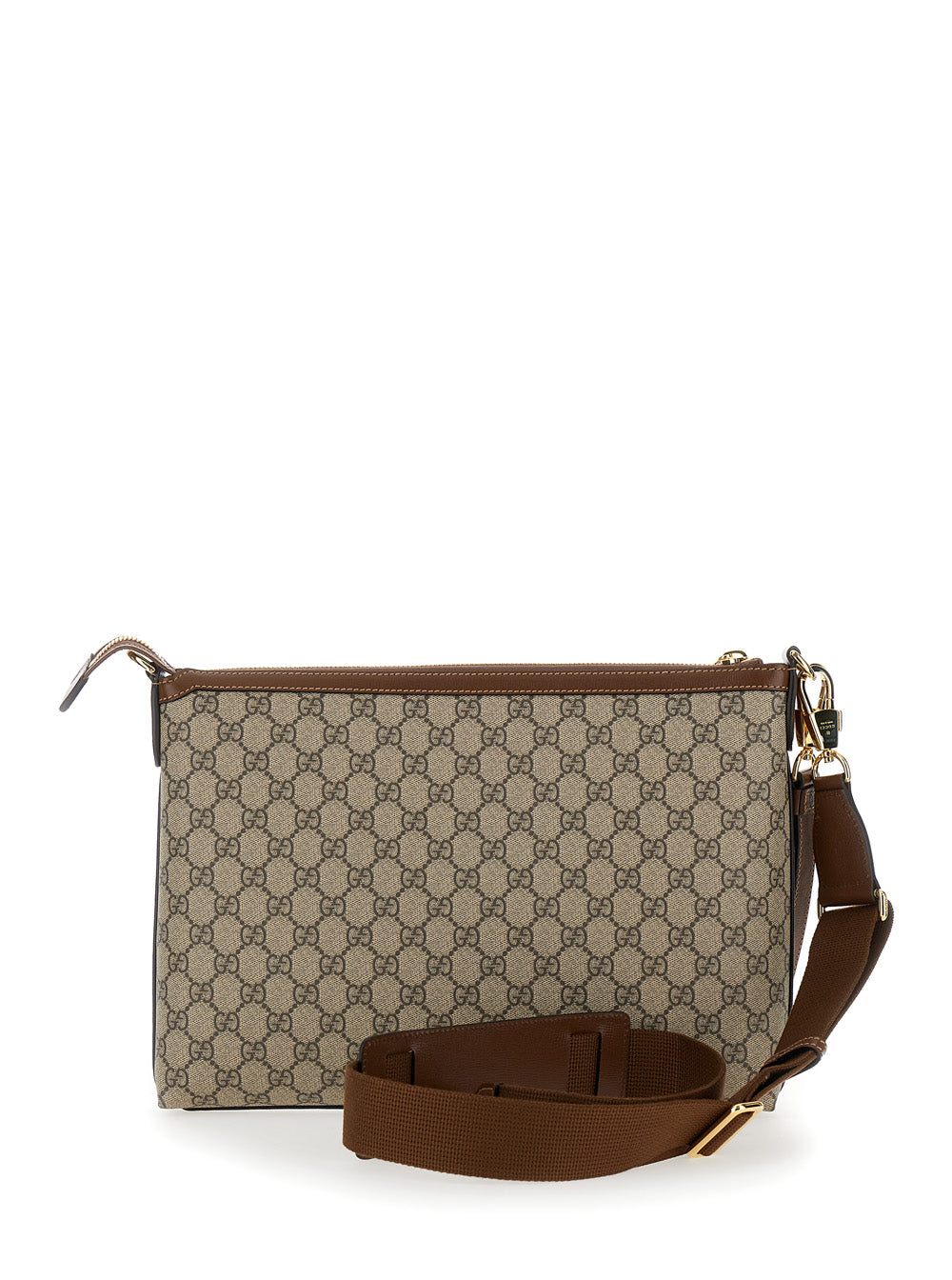 Gucci Men Beige And Ebony Pouch With Gg Patch In Gg Supreme Canvas Man GUCCI