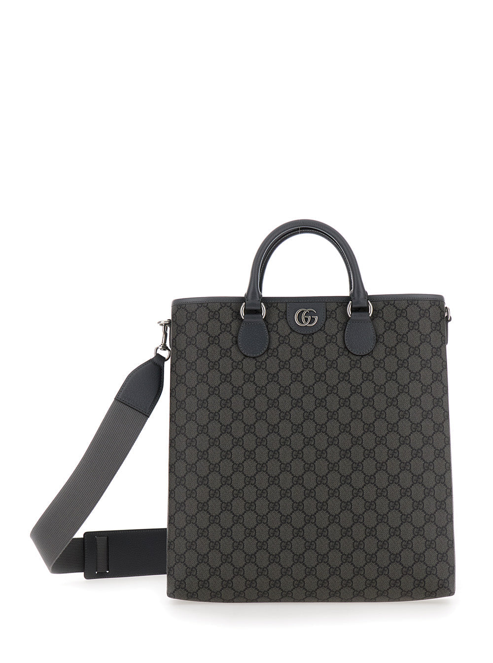 Gucci Men 'Ophidia Gg Media' Black And Grey Tote Bag In Gg Supreme Canvas Man GUCCI