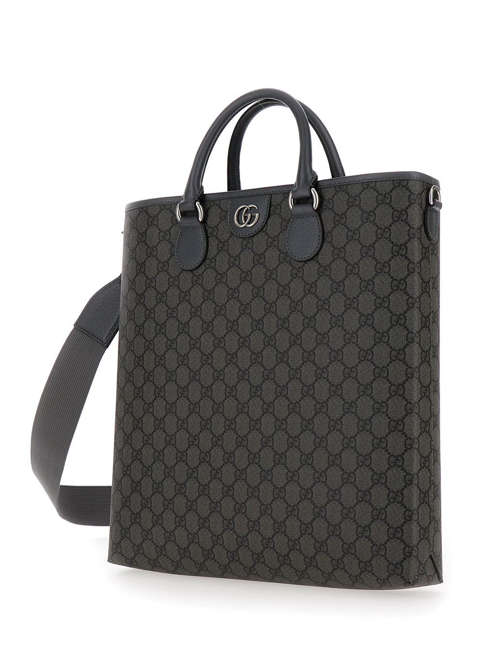 Gucci Men 'Ophidia Gg Media' Black And Grey Tote Bag In Gg Supreme Canvas Man GUCCI