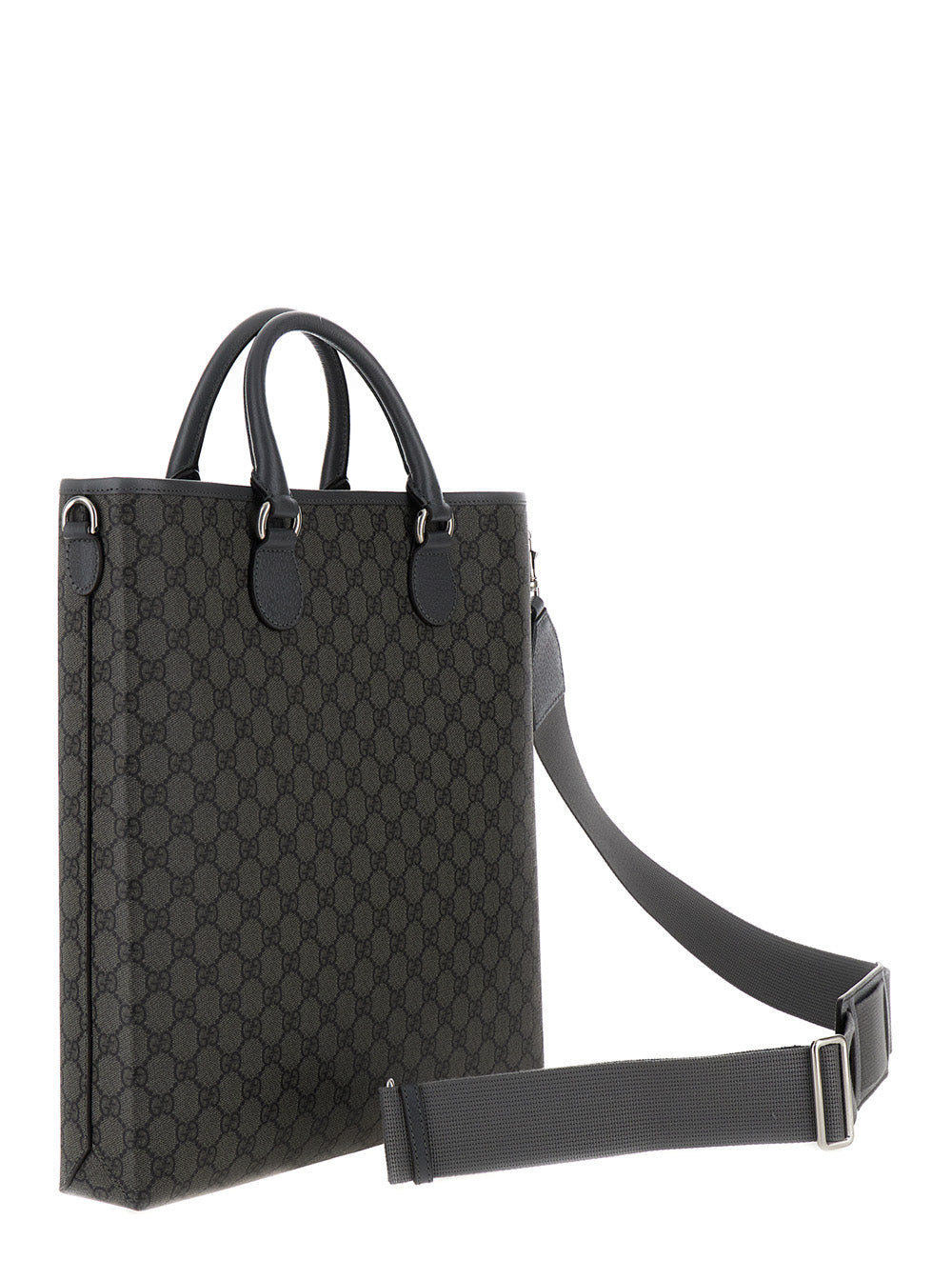 Gucci Men 'Ophidia Gg Media' Black And Grey Tote Bag In Gg Supreme Canvas Man GUCCI