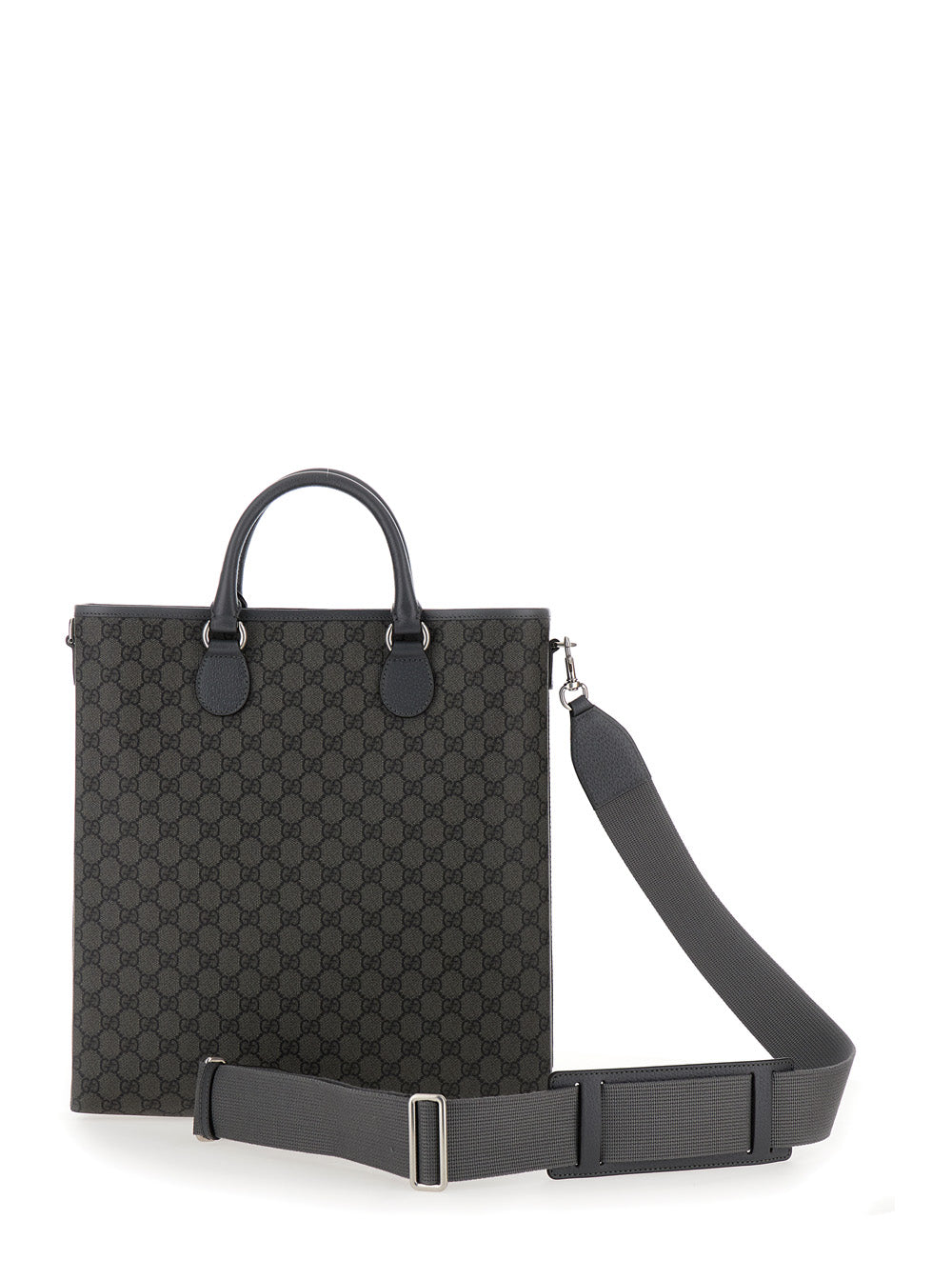 Gucci Men 'Ophidia Gg Media' Black And Grey Tote Bag In Gg Supreme Canvas Man GUCCI