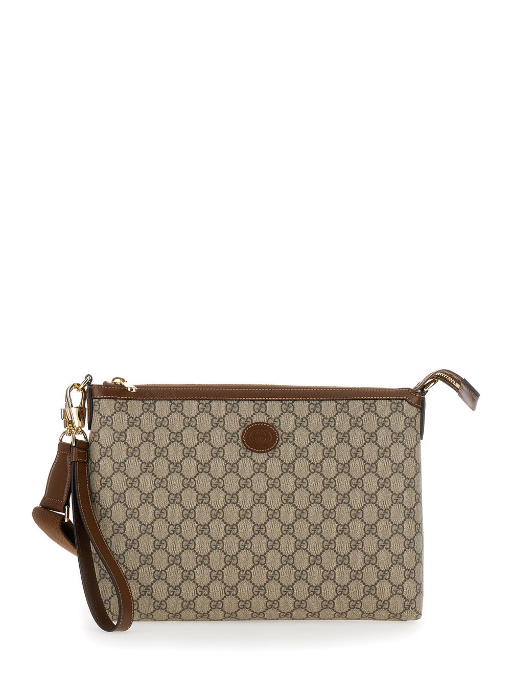 Gucci Men Beige And Ebony Pouch With Gg Patch In Gg Supreme Canvas Man GUCCI