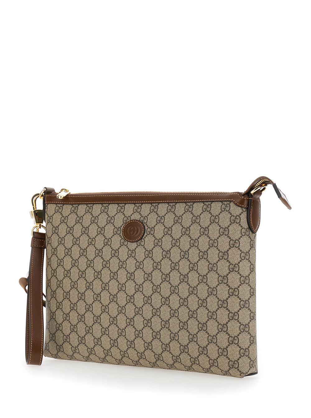 Gucci Men Beige And Ebony Pouch With Gg Patch In Gg Supreme Canvas Man GUCCI