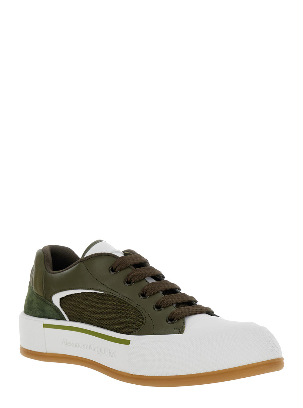 Alexander Mcqueen Men 'Cruis' Green Low Top Sneakers With Logo Detail In Leather And Fabric Man ALEXANDER MCQUEEN