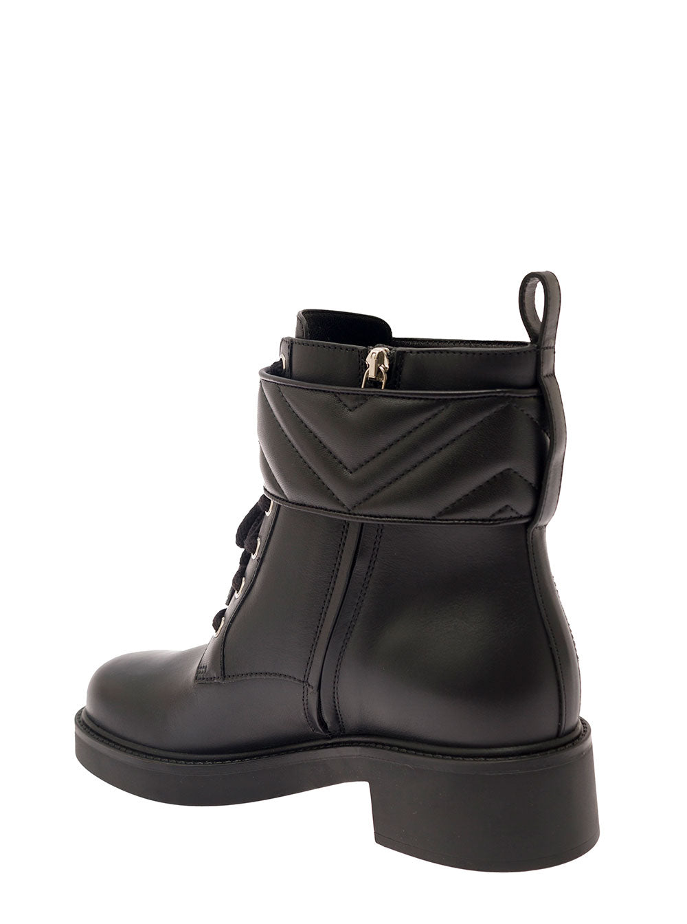 Gucci Women Black Ankle Boot With Double 'G' And Textured Hardware In Leather Woman GUCCI