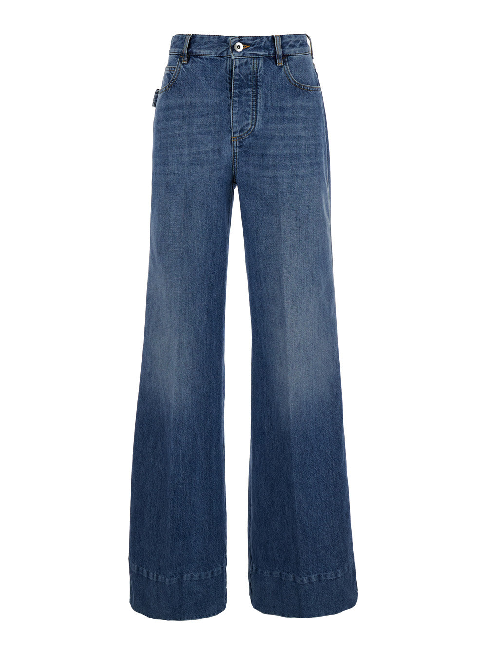 Bottega Veneta Women Blue Palazzo Pants With Logo Patch In Denim Woman BOTTEGA VENETA