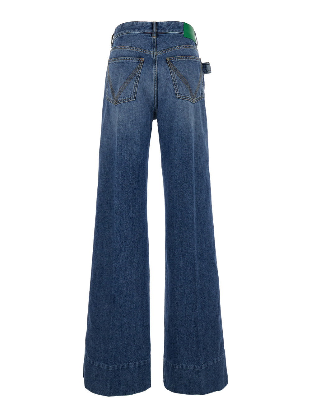 Bottega Veneta Women Blue Palazzo Pants With Logo Patch In Denim Woman BOTTEGA VENETA