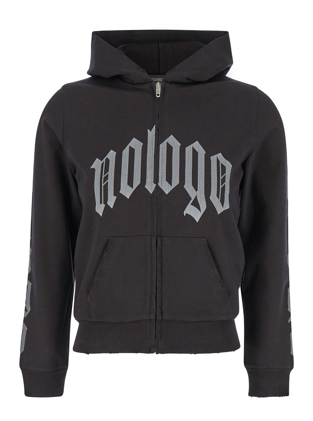 Balenciaga Women Black Zip-Up Hoodie With No Logo Gothic Print In Jersey Woman BALENCIAGA