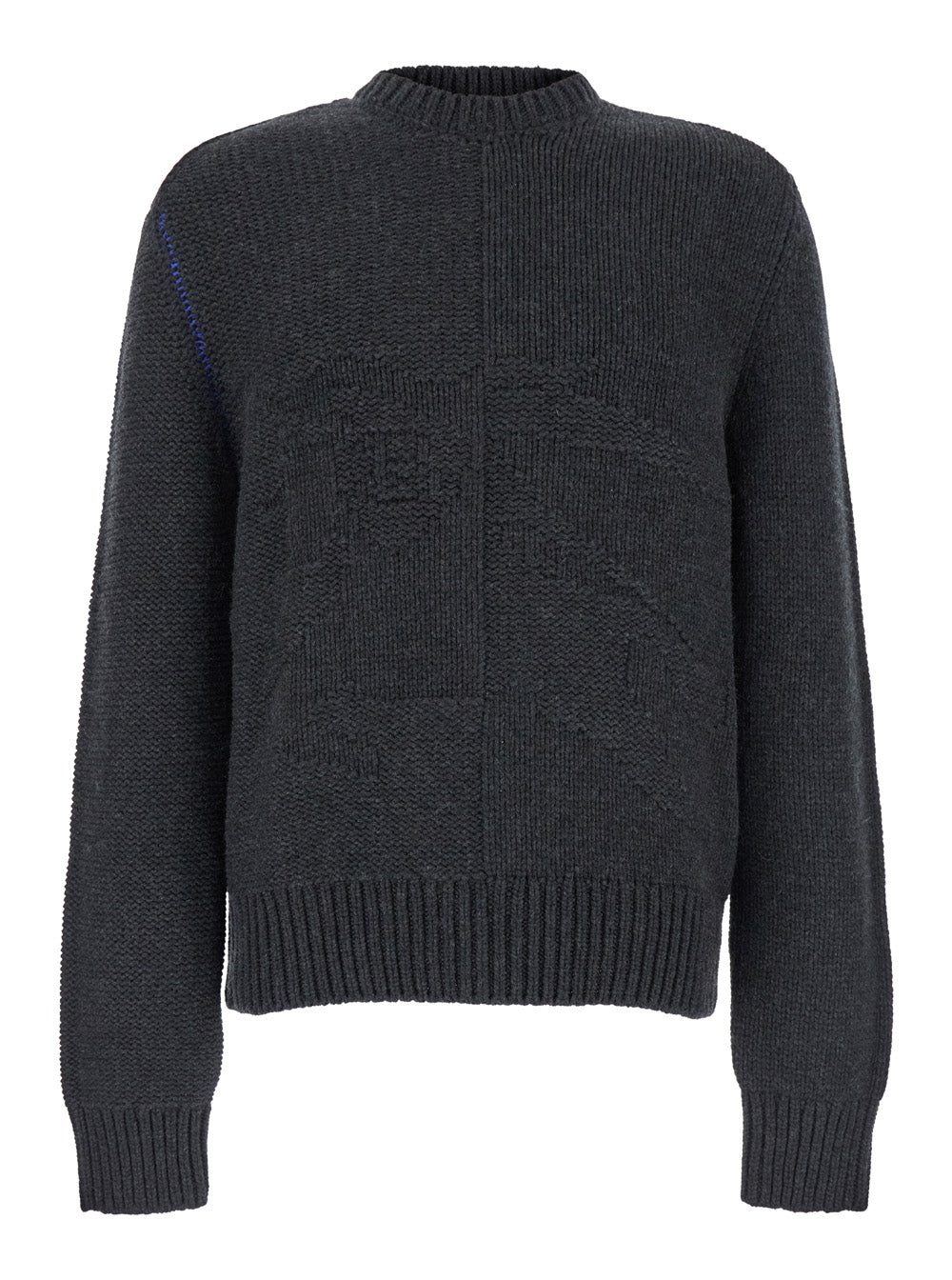 Burberry Men Grey Sweater With Equestrian Knight Jacquard Motif In Cashmere Man BURBERRY
