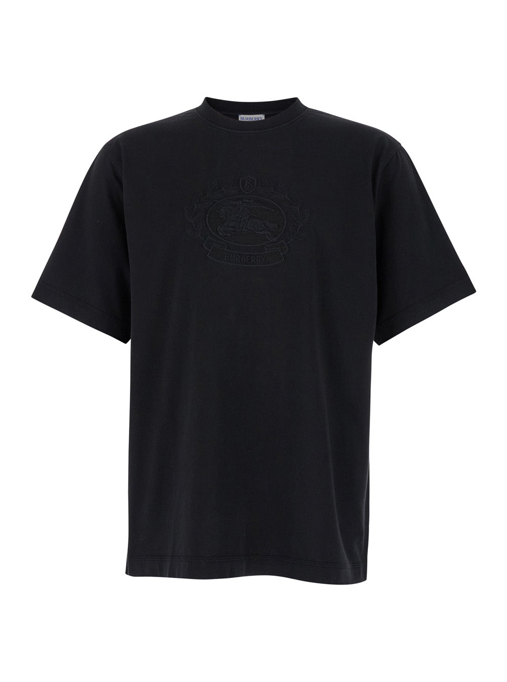 Burberry Men Black Boxy T-Shiirt With Tonal Equestrian Knight Embroidery In Cotton Man BURBERRY
