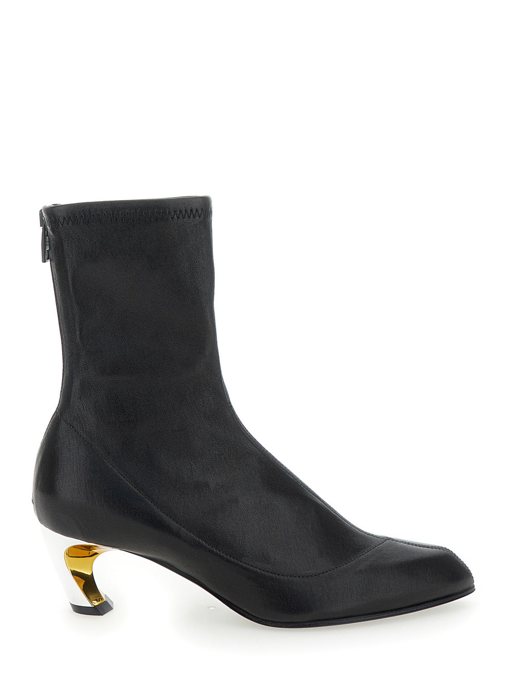 Alexander Mcqueen Women 'Armadillo' Black Ankle Boots With Golden Heel In Smooth Leather Woman ALEXANDER MCQUEEN