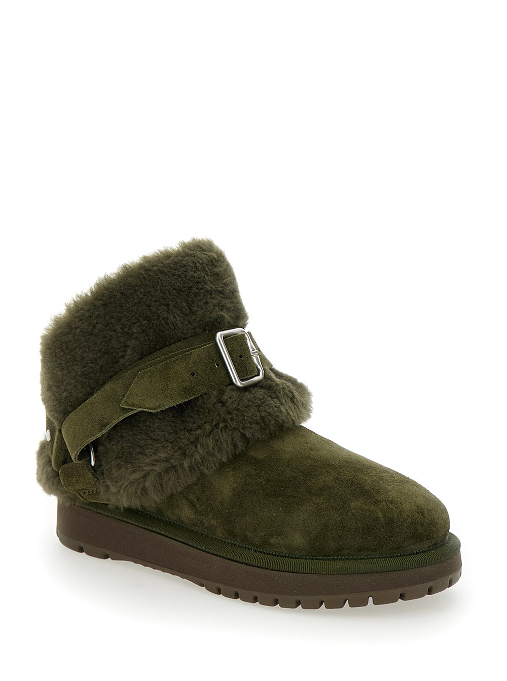 Burberry Women 'Snug' Green Ankle Boots With Strap In Suede And Shearling Woman BURBERRY