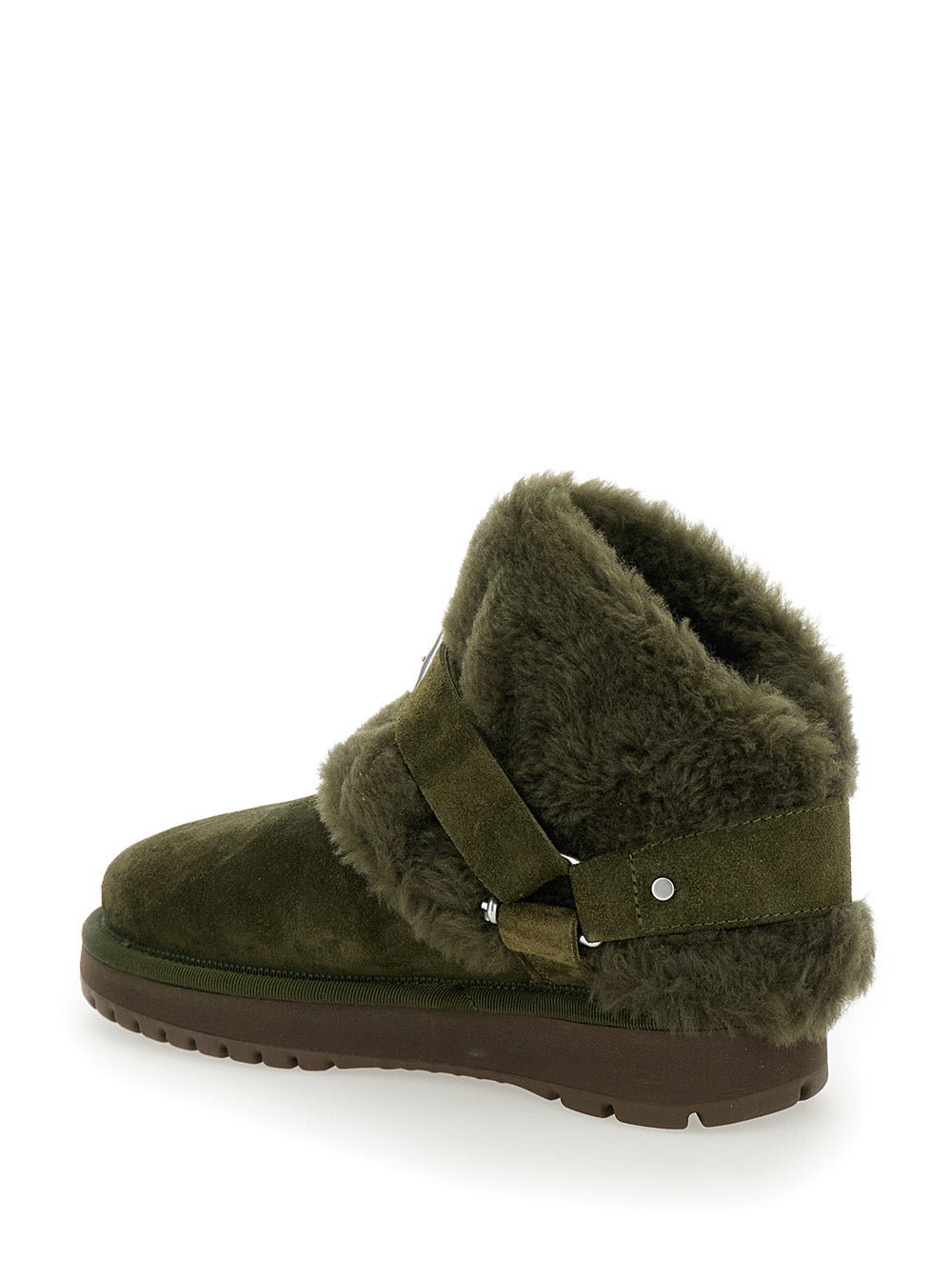 Burberry Women 'Snug' Green Ankle Boots With Strap In Suede And Shearling Woman BURBERRY