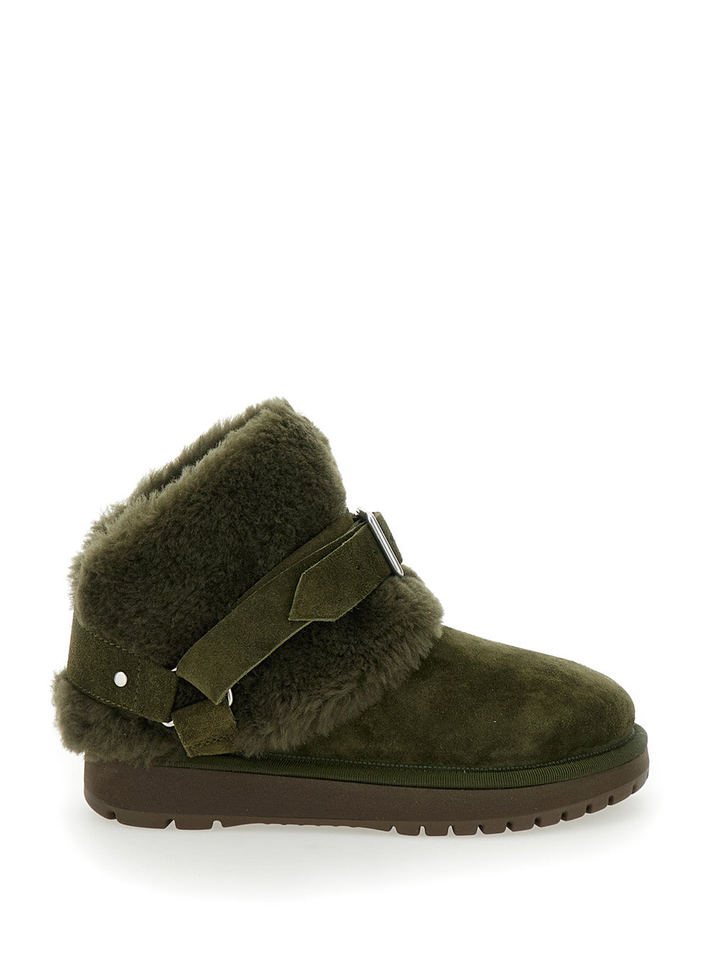 Burberry Women 'Snug' Green Ankle Boots With Strap In Suede And Shearling Woman BURBERRY