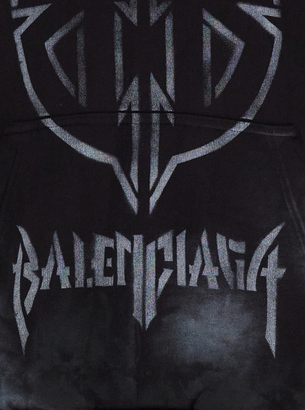 Balenciaga Men Black Hoodie With Metal Bb Stencil Motif In Dirty Effect Cotton Man BALENCIAGA