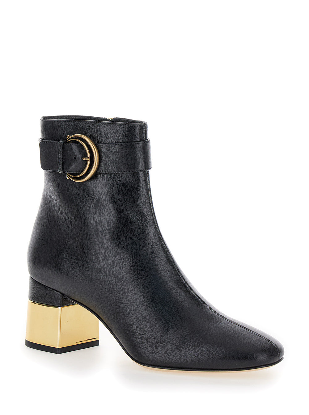 Chloé Women 'Alize' Black Ankle Boots With C Buckle In Smooth Leather Woman CHLOE