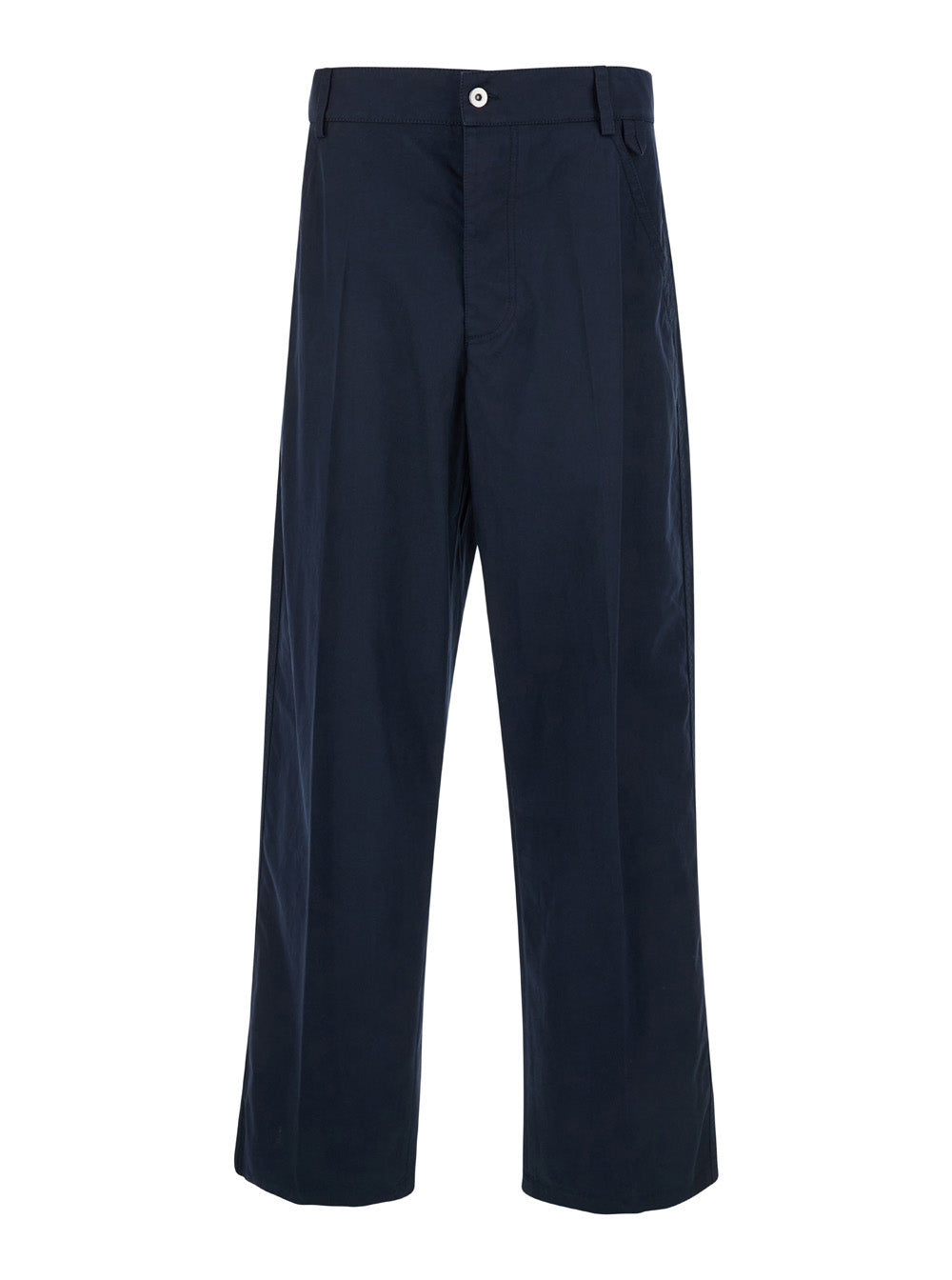 Bottega Veneta Men Blue Straight Leg Pants With Logo Patch In Cotton Man BOTTEGA VENETA
