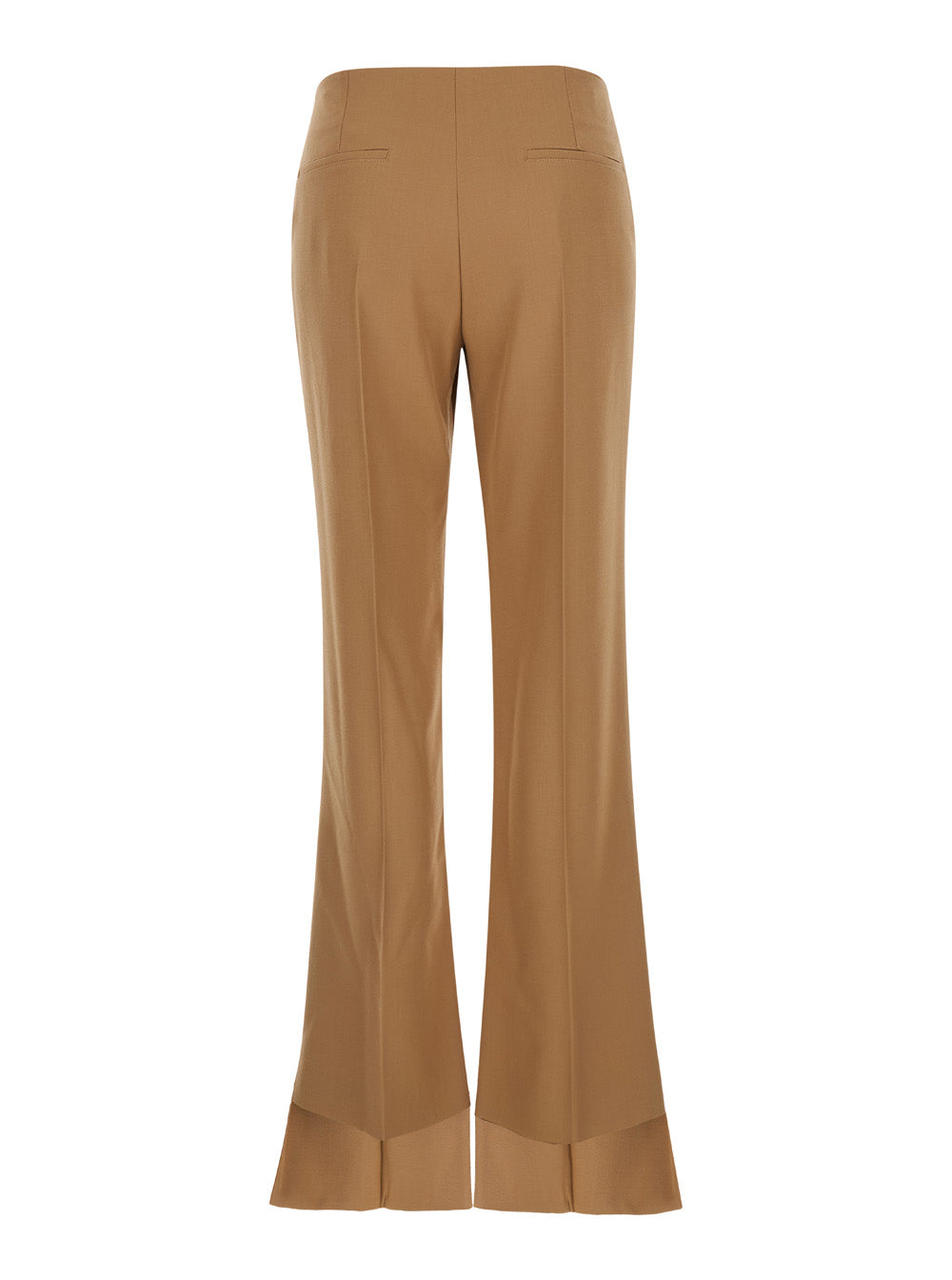 Chloé Women Beige Flared Pants With Asymmetric Hem In Grain De Poudre Wool Woman CHLOE