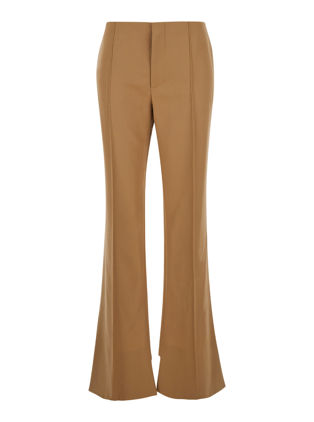 Chloé Women Beige Flared Pants With Asymmetric Hem In Grain De Poudre Wool Woman CHLOE