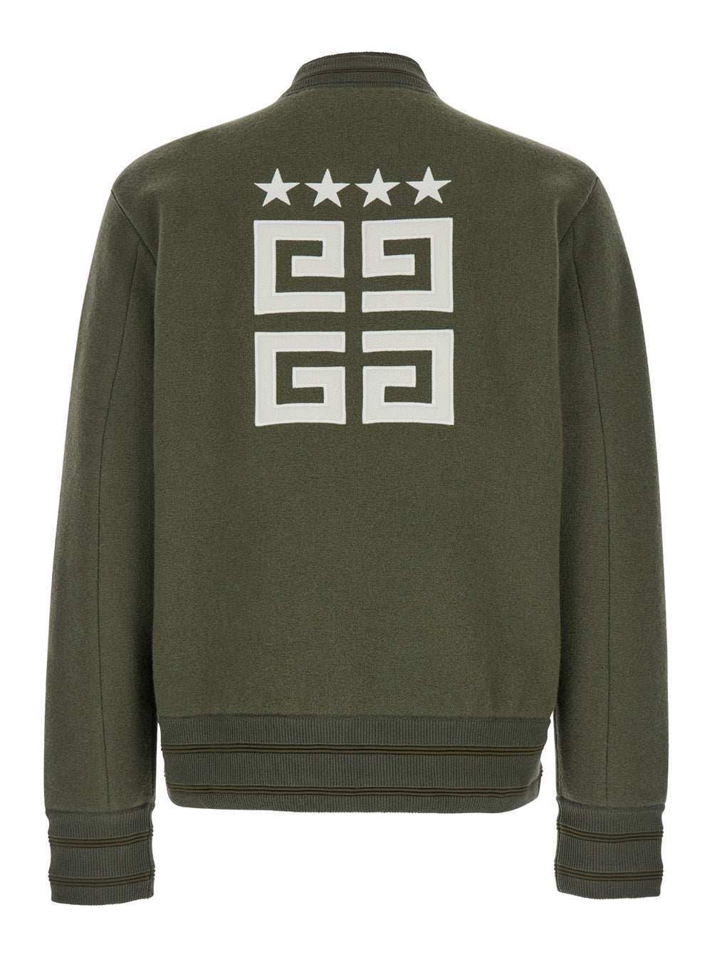 Givenchy Men Green Sweatshirt With Bomber Collar And 4G Logo In Wool Man GIVENCHY