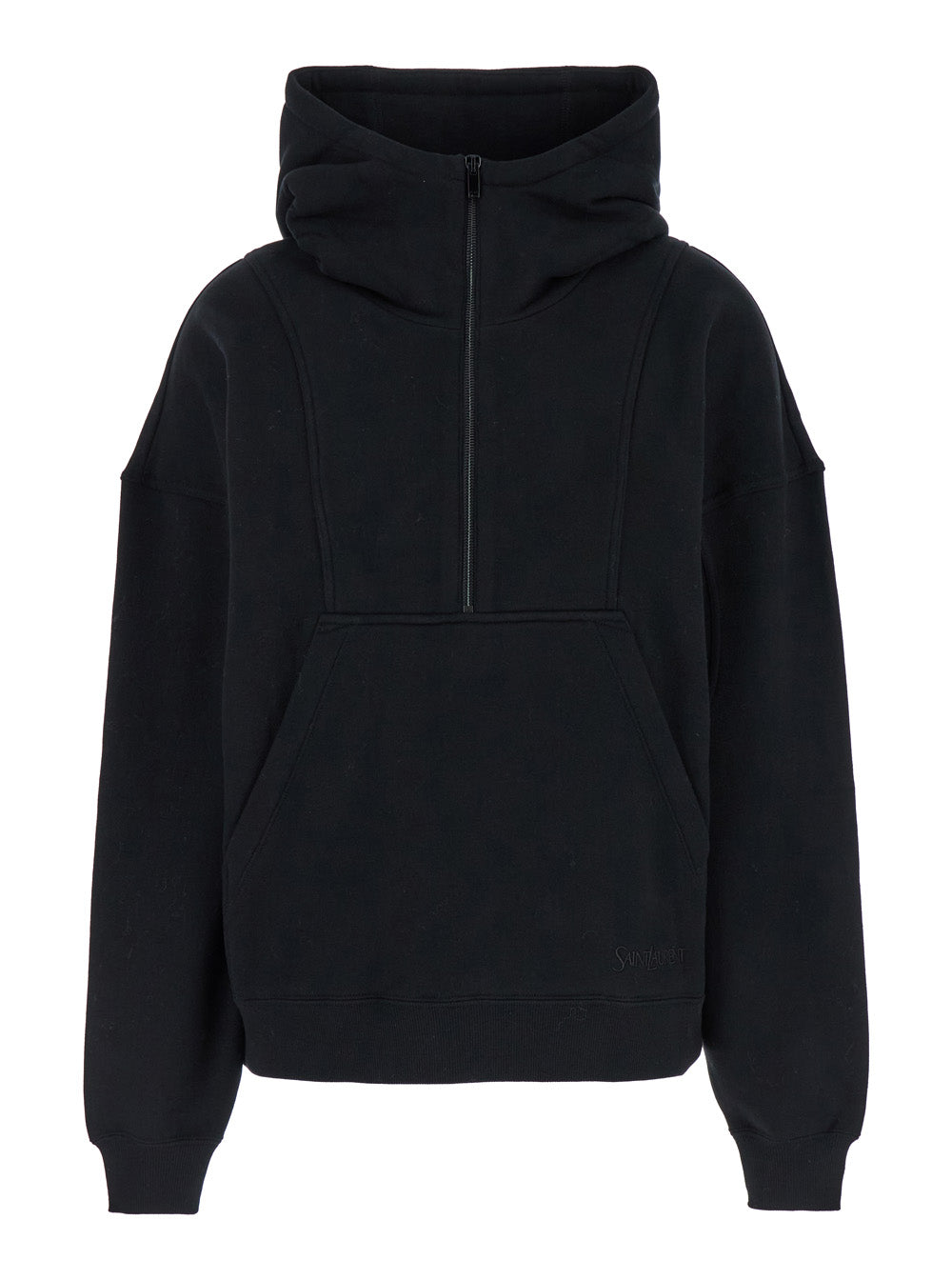 Saint Laurent Women Black Hoodie With Kangaroo Pocket And Logo Lettering In Cotton Woman SAINT LAURENT