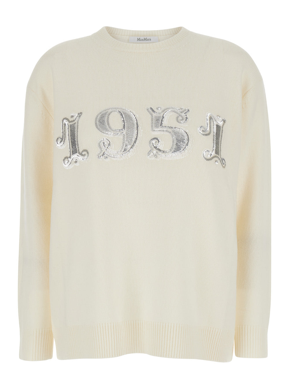 Max Mara Women White Sweater With 1951 Logo In Wool And Cashmere Woman MAX MARA