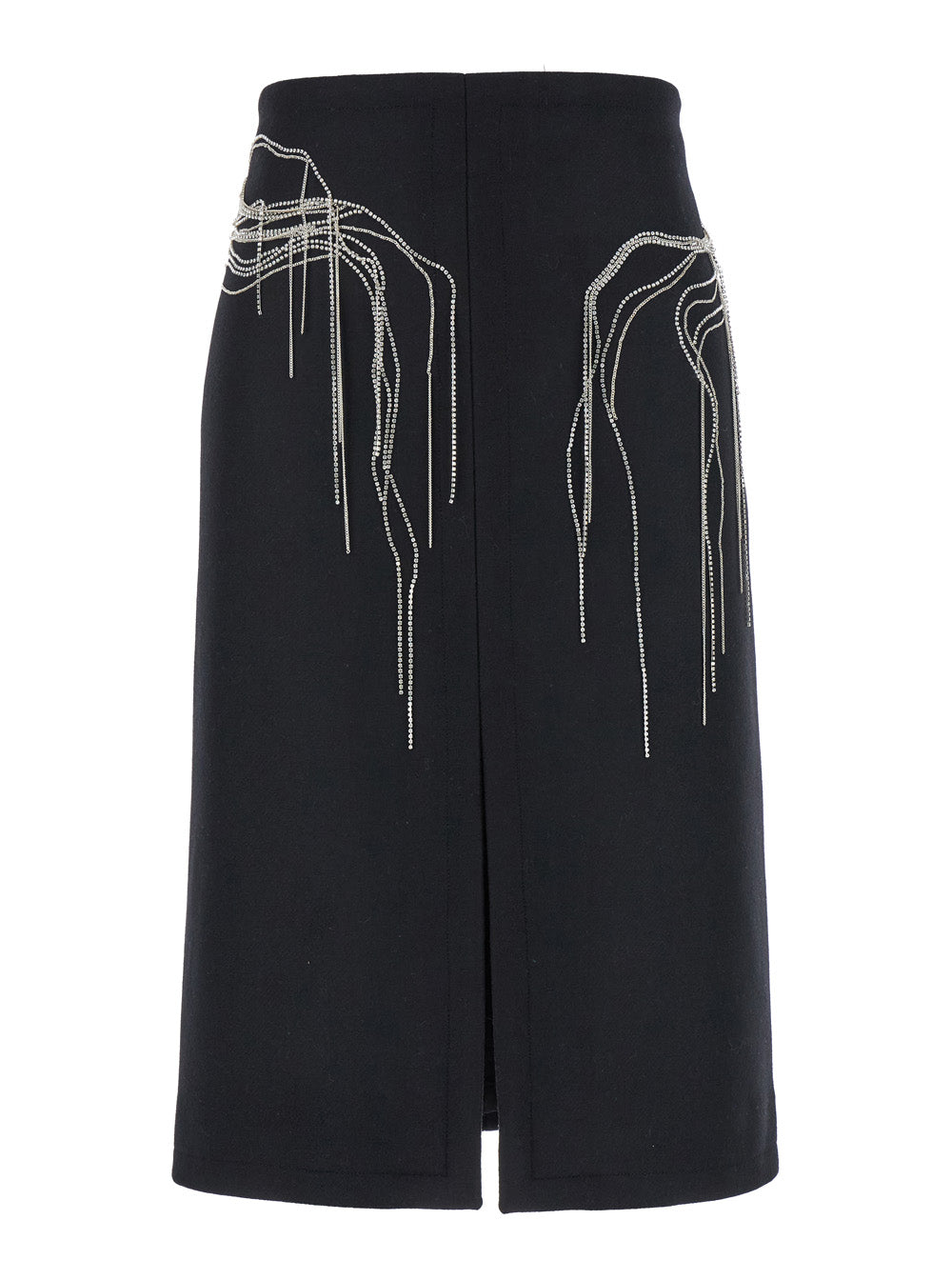 Dries Van Noten Women 'Shelda' Black Midi Skirt With Maxi Beaded Embellishments In Wool Blend Woman DRIES VAN NOTEN