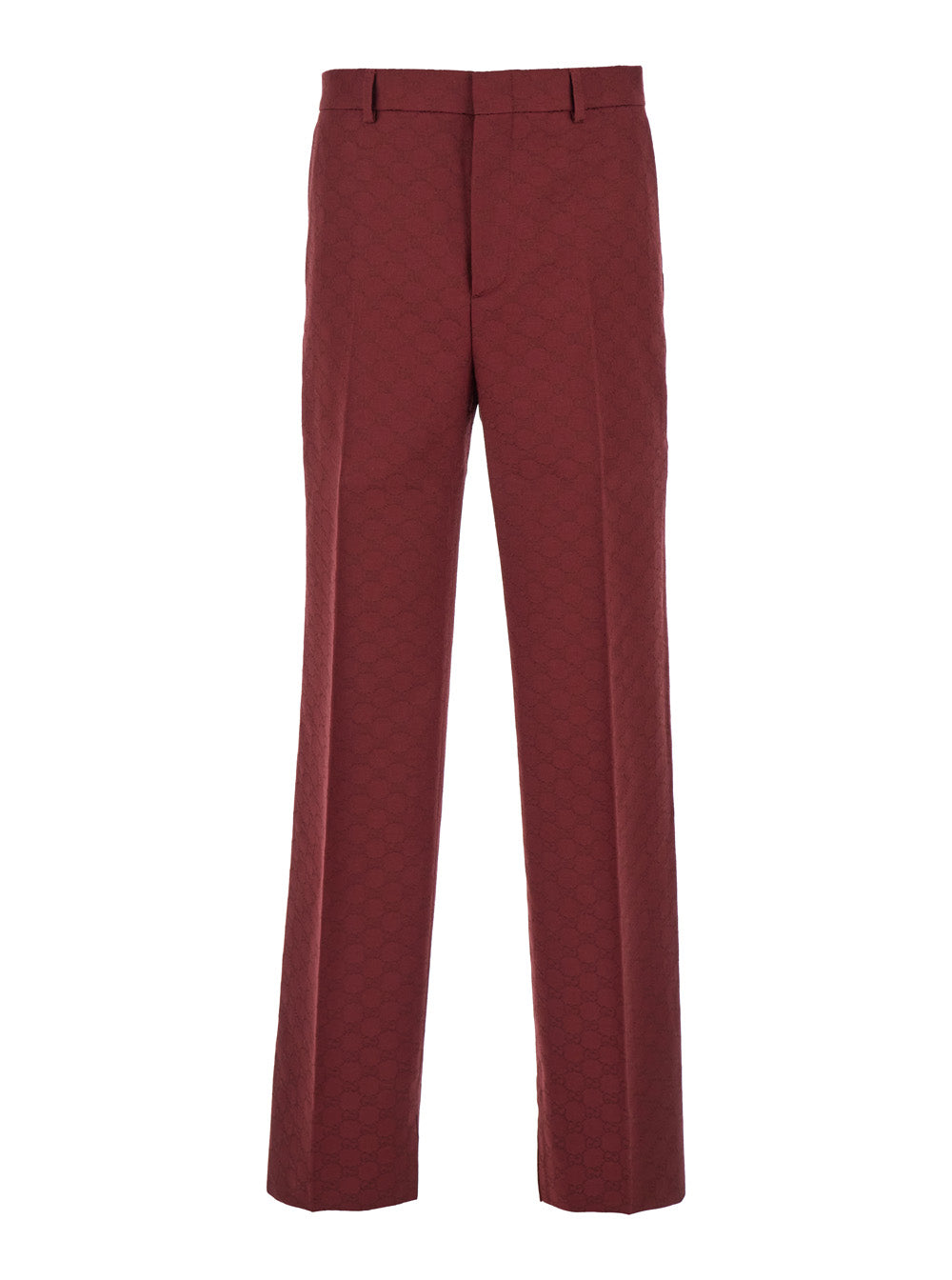 Gucci Men Bordeaux Straight Pants With Gg Motif In Cotton Man GUCCI
