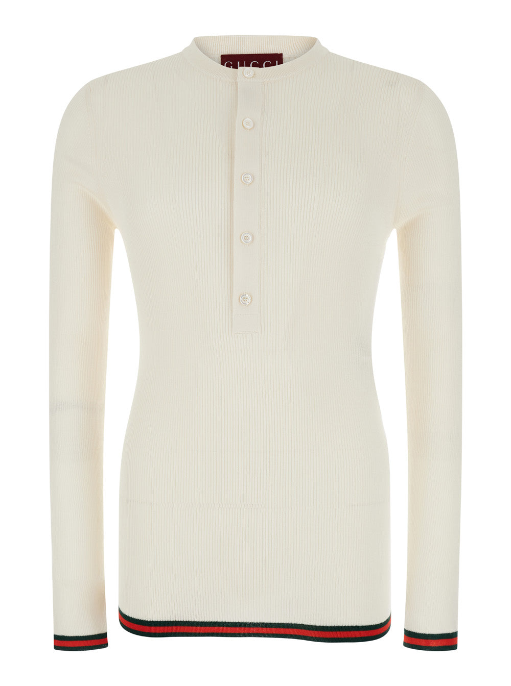 Gucci Men White Long Sleeved Top In Rib Silk Man GUCCI