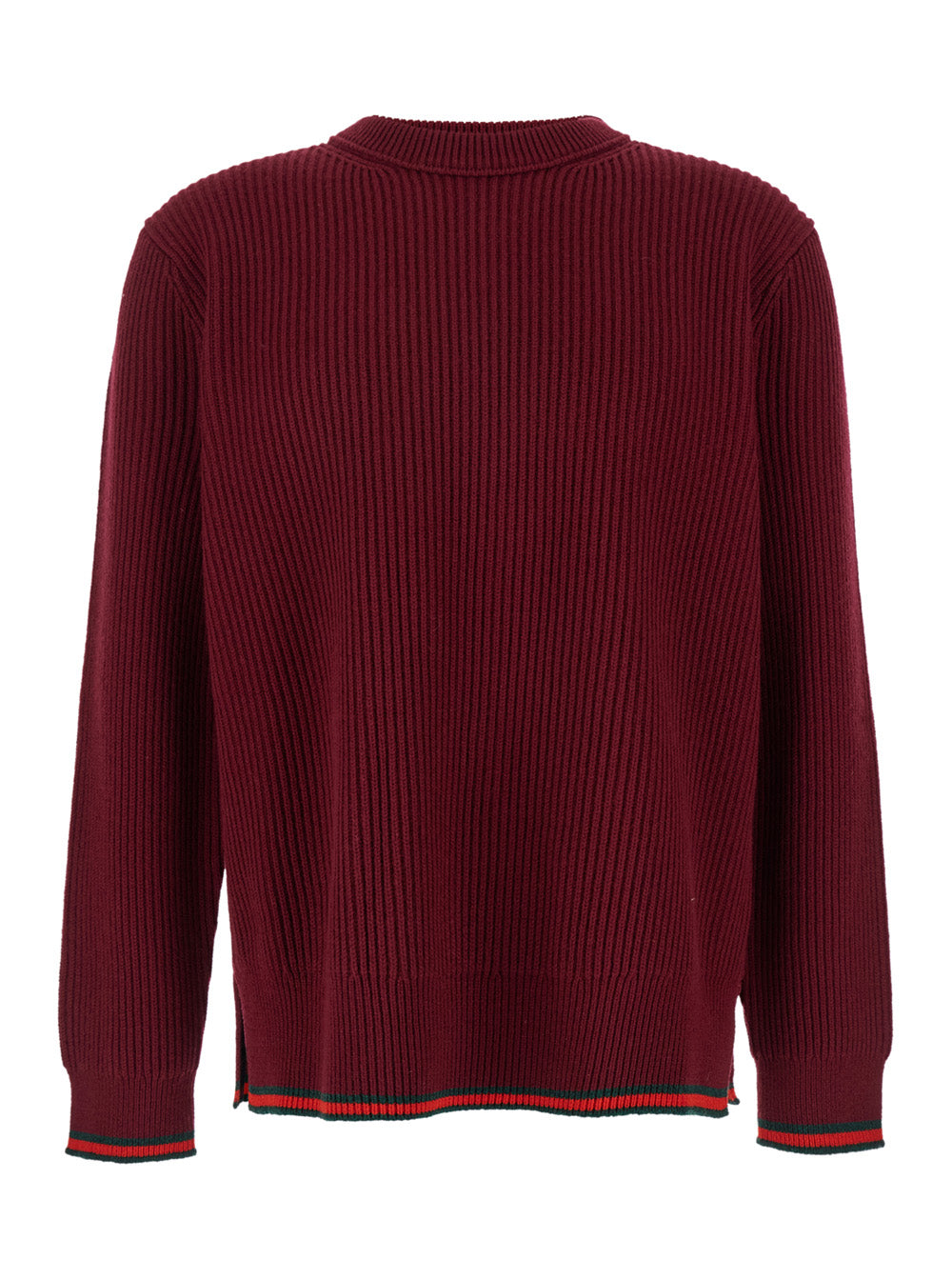 Gucci Men Red Crewneck Sweater With Web Detail In Ribbed Wool Blend Man GUCCI